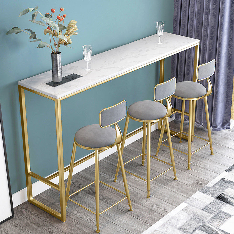 Glam Armless Backrest Counter Stool Iron Bar Stool with Cushion and Pedal for Balcony