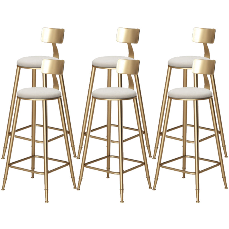 Glam Armless Backrest Counter Stool Iron Bar Stool with Cushion and Pedal for Balcony