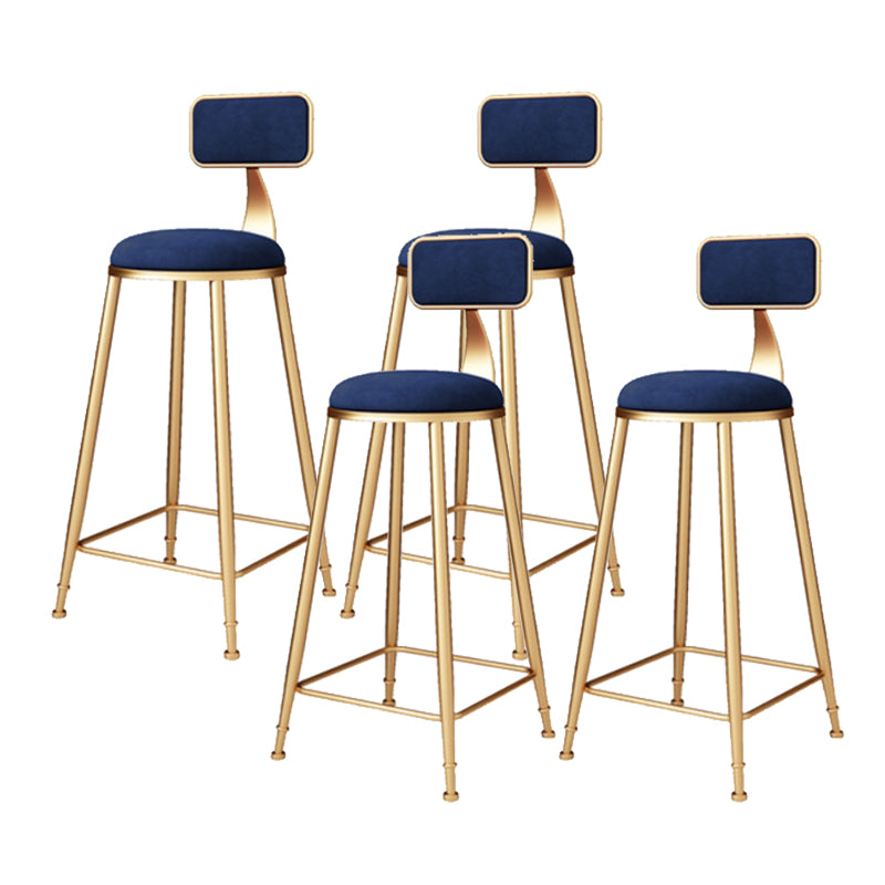 Glam Armless Backrest Counter Stool Iron Bar Stool with Cushion and Pedal for Balcony