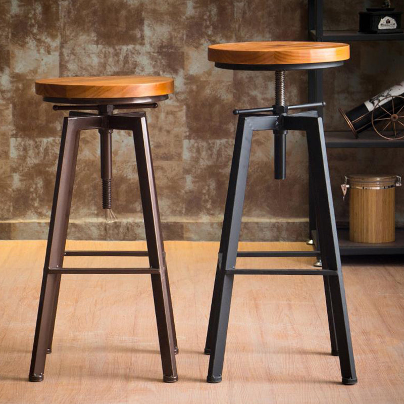 Industrial Elevatable Backless Counter Stool Iron Bar Stool with Pedal for Bar