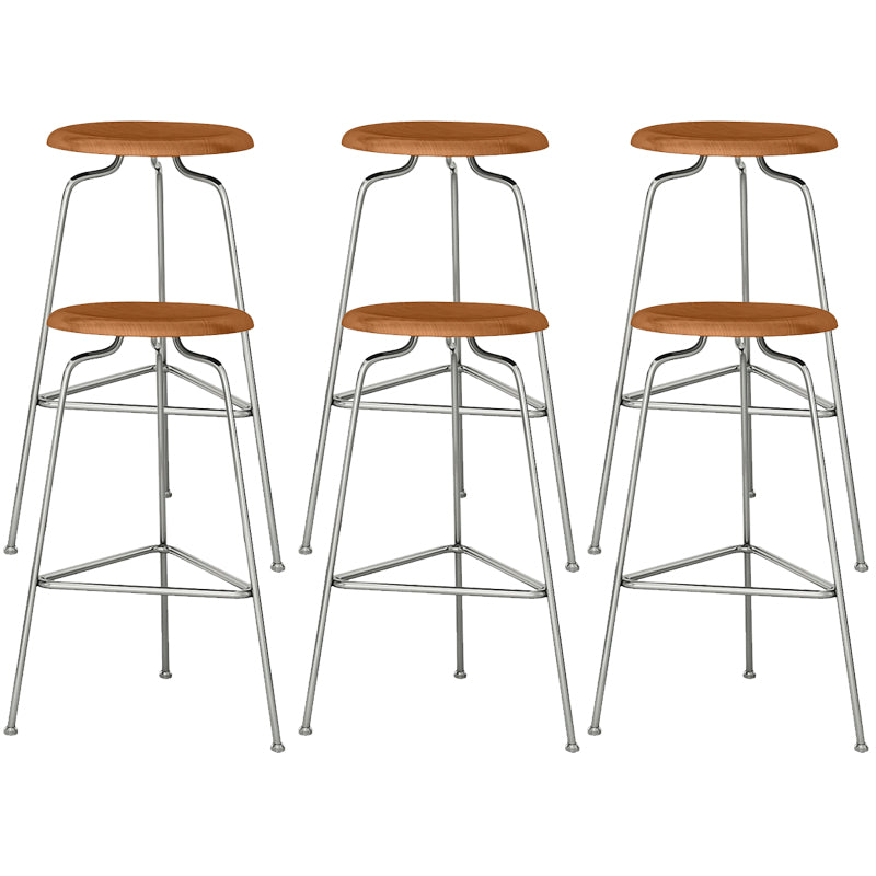 Modern Armless Backless Counter Stool Oak Wood Bar Stool with Pedal for Cafe