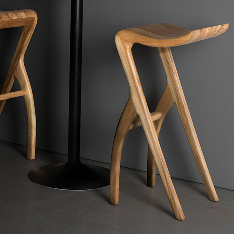 Industrial Backless Armless Counter Stool Pine Wood Bar Stool with Pedal for Bar