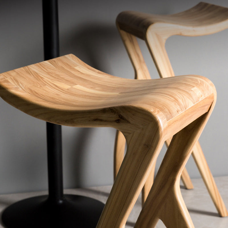 Industrial Backless Armless Counter Stool Pine Wood Bar Stool with Pedal for Bar