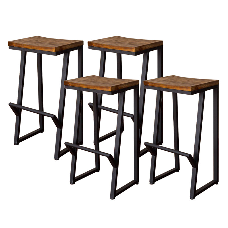 Contemporary Wood Dining Stools Armless Bar Stools with Footrest
