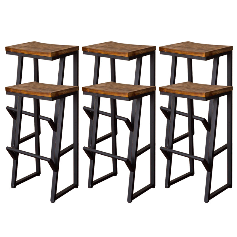 Contemporary Wood Dining Stools Armless Bar Stools with Footrest