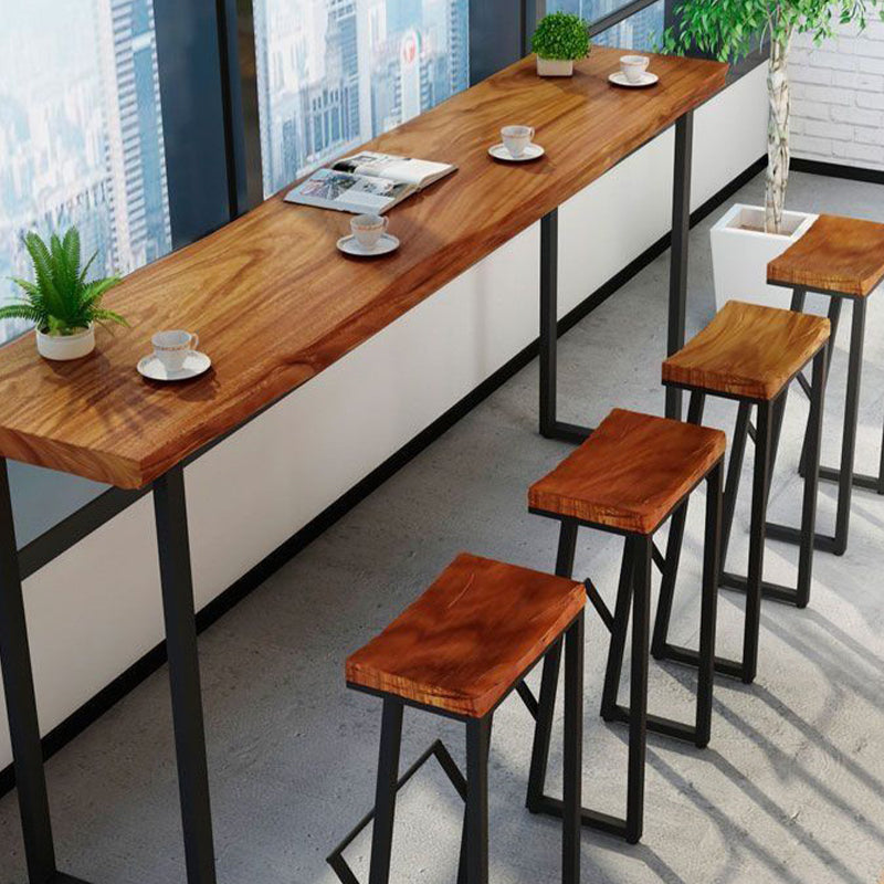 Contemporary Wood Dining Stools Armless Bar Stools with Footrest