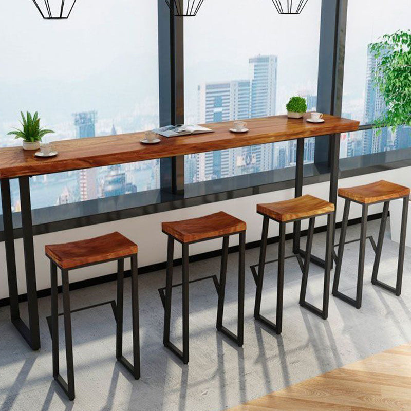 Contemporary Wood Dining Stools Armless Bar Stools with Footrest
