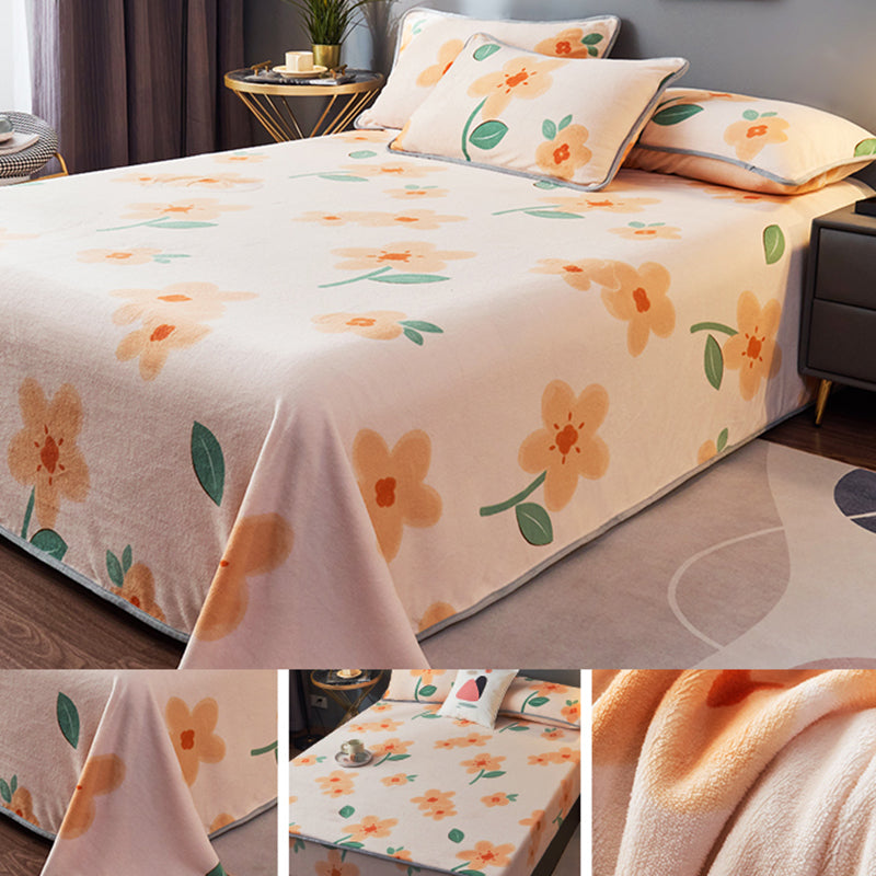 One Piece Sheet Printed Polyester Fade Resistant Breathable Flannel Bed Sheet