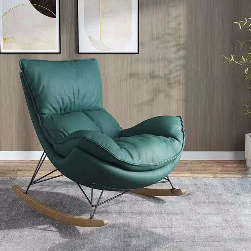 Contemporary Rocking Chair Plain Water Resistant Faux Leather Glider Chair with Ottoman
