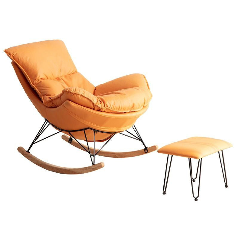 Contemporary Rocking Chair Plain Water Resistant Faux Leather Glider Chair with Ottoman