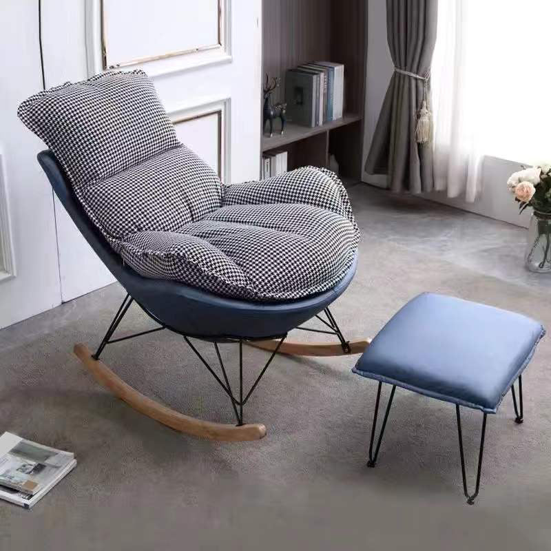 Contemporary Rocking Chair Plain Water Resistant Faux Leather Glider Chair with Ottoman