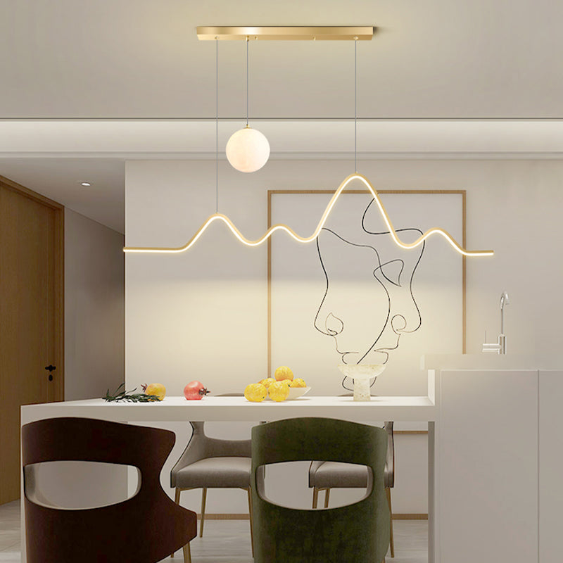 Modern Metal Pendant Light Linear Shape Island Light with Silicone Shade for Living Room