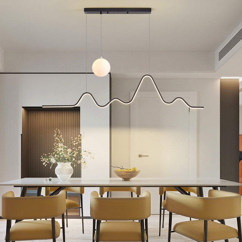 Modern Metal Pendant Light Linear Shape Island Light with Silicone Shade for Living Room