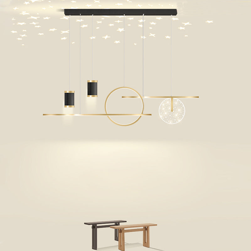 Modern Metal LED Ceiling Lamp Circle Shape Island Light with Plastic Shade for Living Room