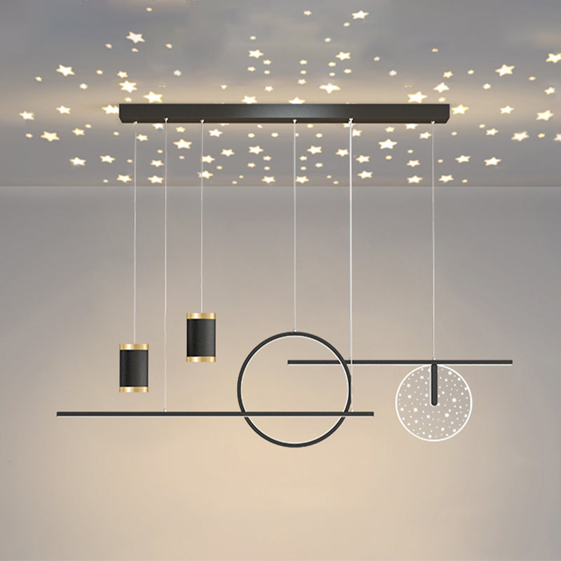 Modern Metal LED Ceiling Lamp Circle Shape Island Light with Plastic Shade for Living Room