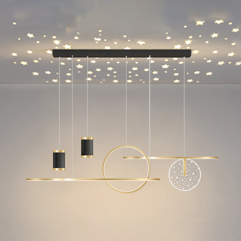 Modern Metal LED Ceiling Lamp Circle Shape Island Light with Plastic Shade for Living Room