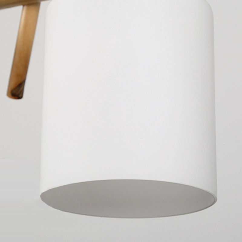 Modern Wood Pendant Light Cylinder Shape Island Light with Glass Shade for Bedroom