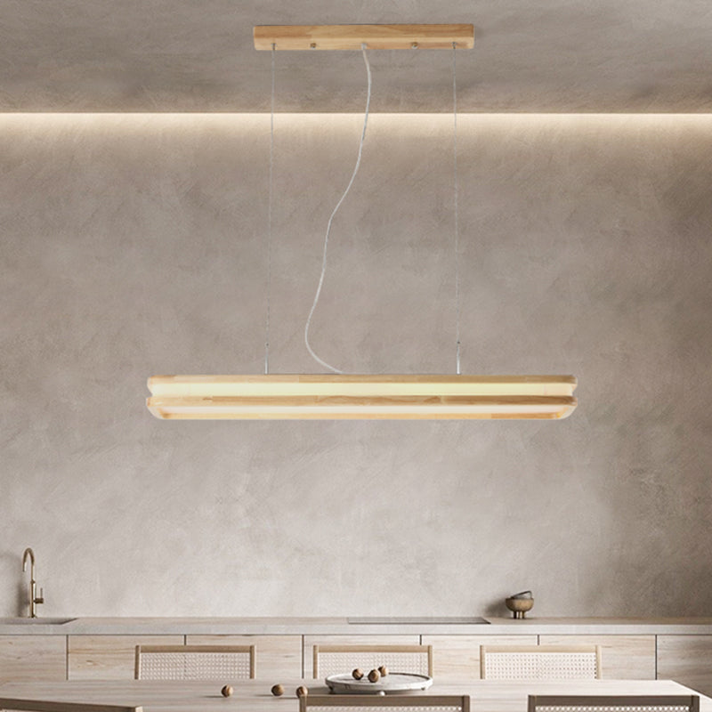 Modern Wood Pendant Light Geometric Shape Island Light with Acrylic Shade for Living Room