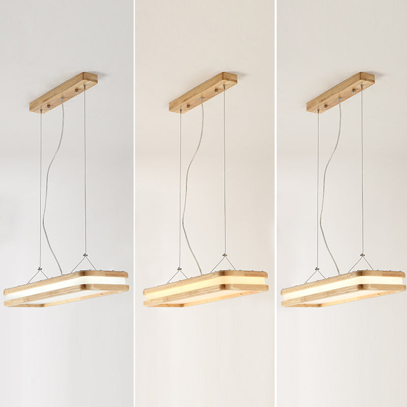 Modern Wood Pendant Light Geometric Shape Island Light with Acrylic Shade for Living Room
