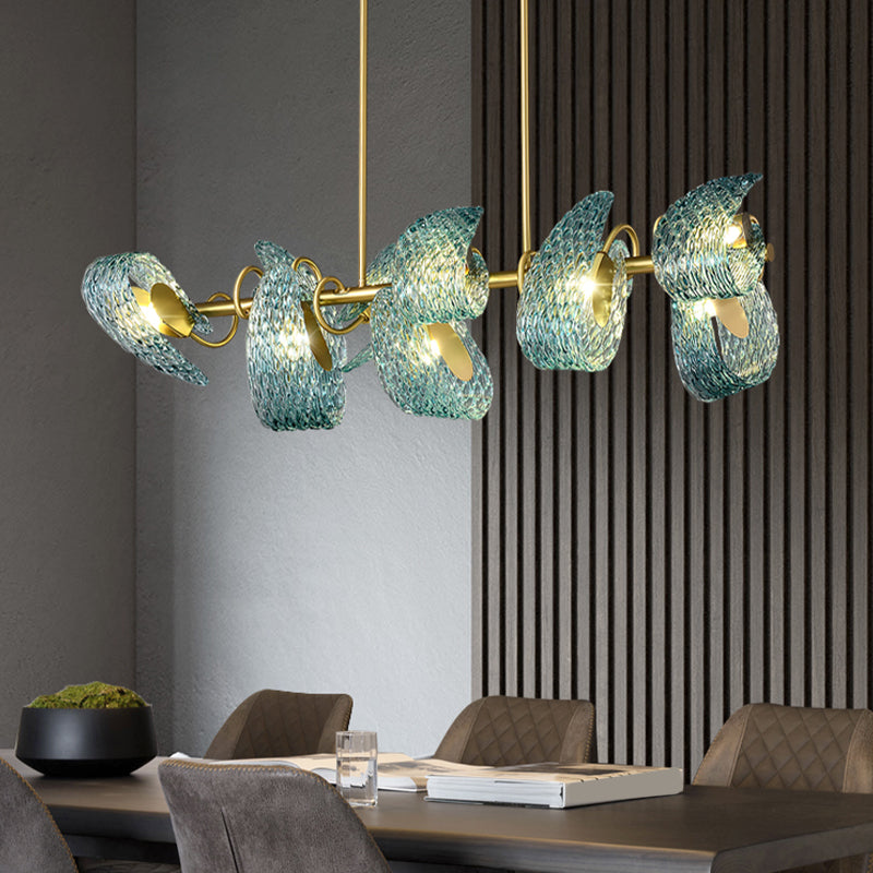 Modern Metal Ceiling Light Flower Shape Island Light with Glass Shade for Living Room