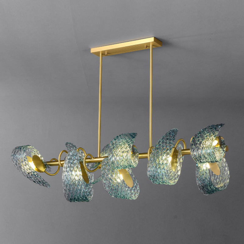 Modern Metal Ceiling Light Flower Shape Island Light with Glass Shade for Living Room