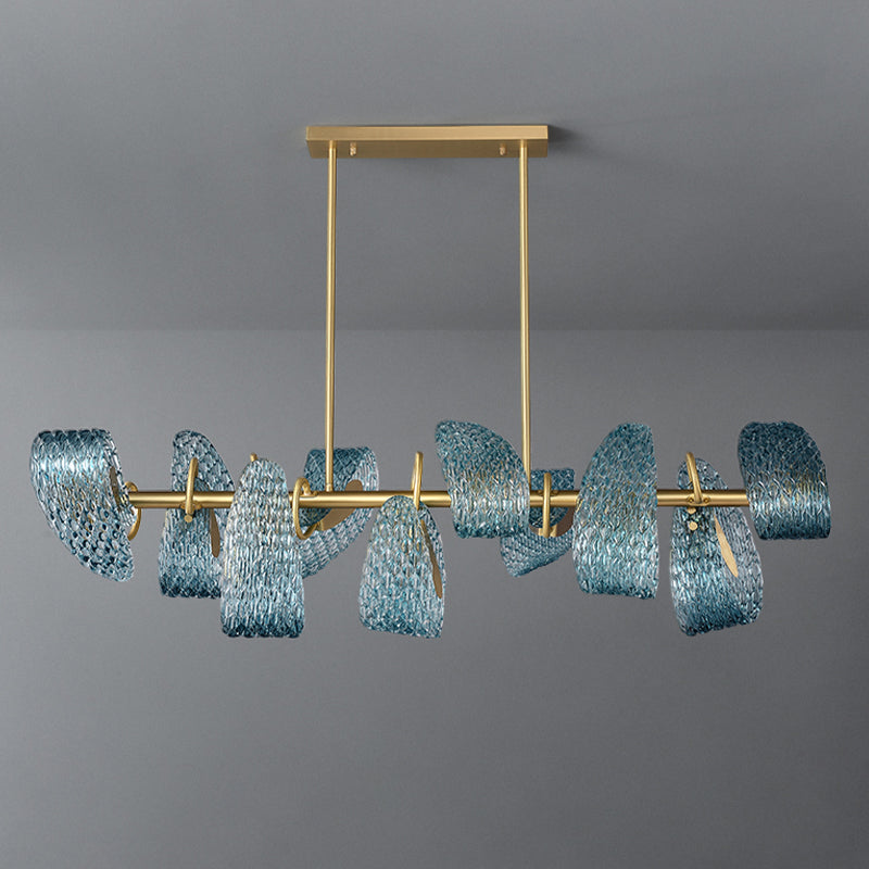 Modern Metal Ceiling Light Flower Shape Island Light with Glass Shade for Living Room