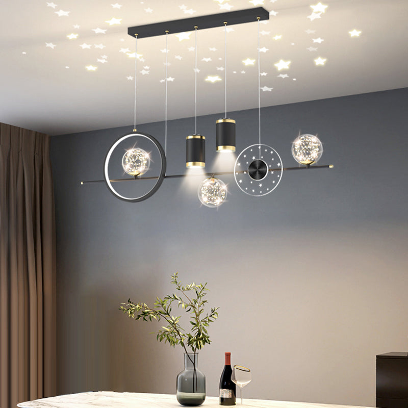 Modern LED Metal Ceiling Lamp Circle Shape Island Light with Plastic Shade for Living Room