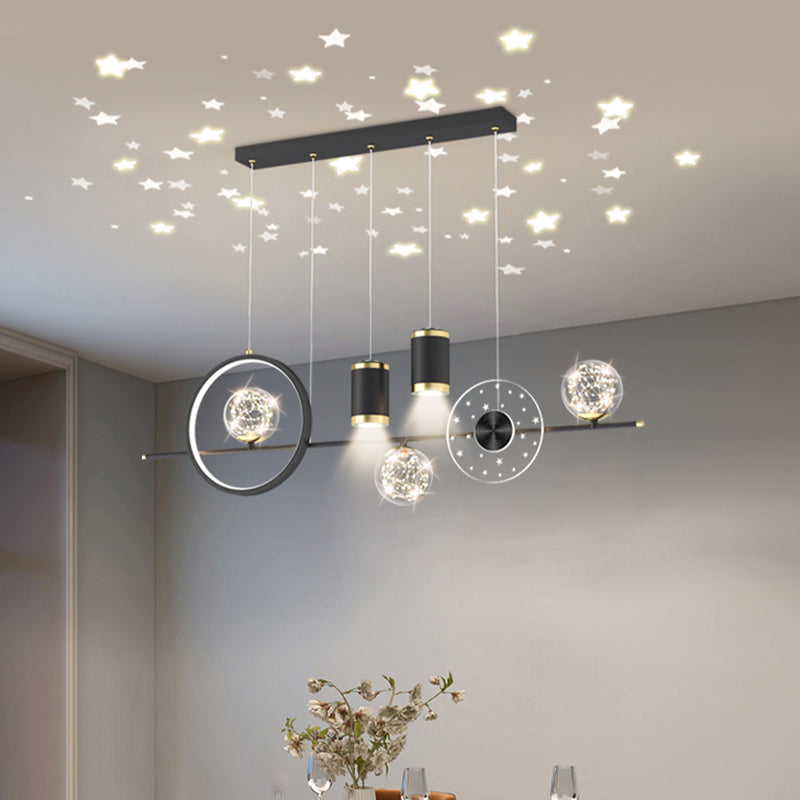 Modern LED Metal Ceiling Lamp Circle Shape Island Light with Plastic Shade for Living Room