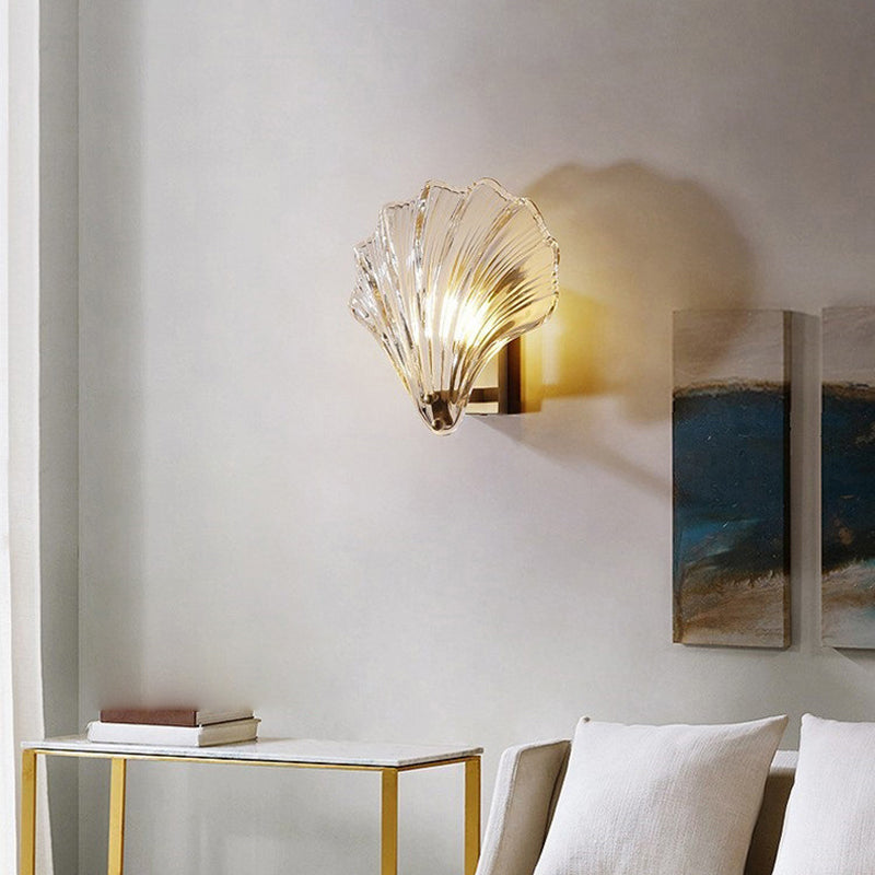 Glass Shell Shape Wall Light Modern Style 1 Light Wall Light Sconce in Gold