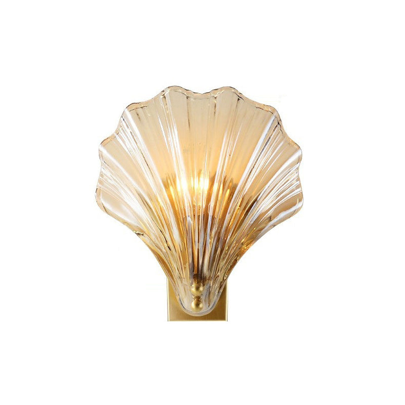Glass Shell Shape Wall Light Modern Style 1 Light Wall Light Sconce in Gold