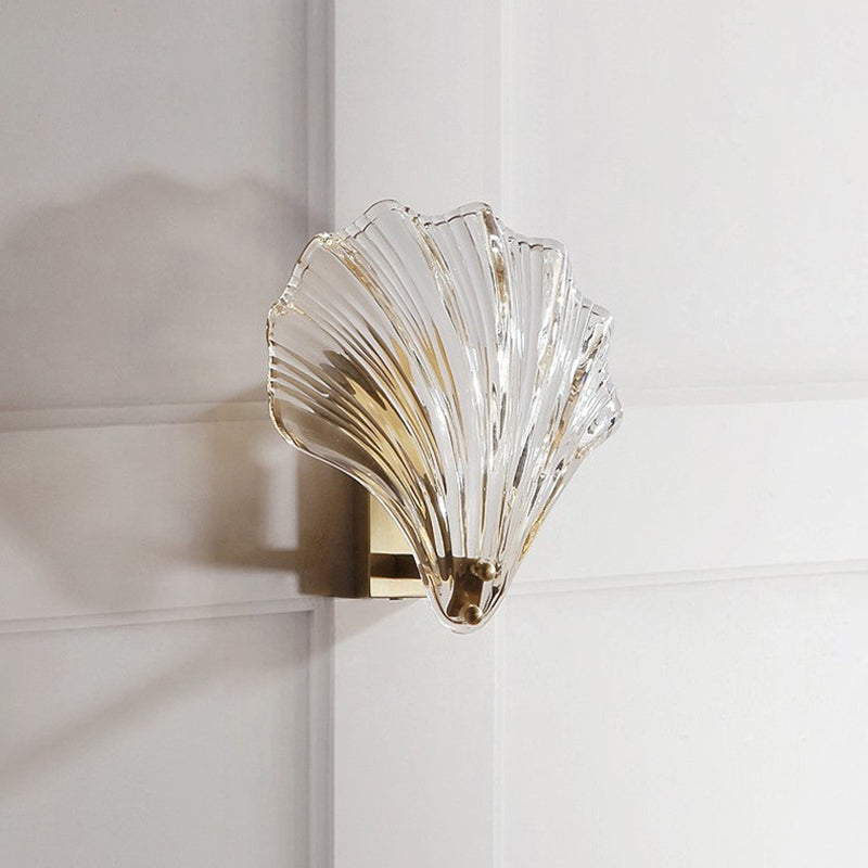 Glass Shell Shape Wall Light Modern Style 1 Light Wall Light Sconce in Gold