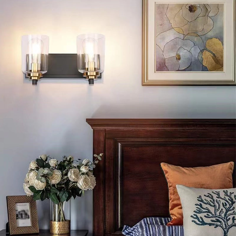 Multi - Head Bathroom Vanity Light in Black & Gold Vanity Light with Glass Shade