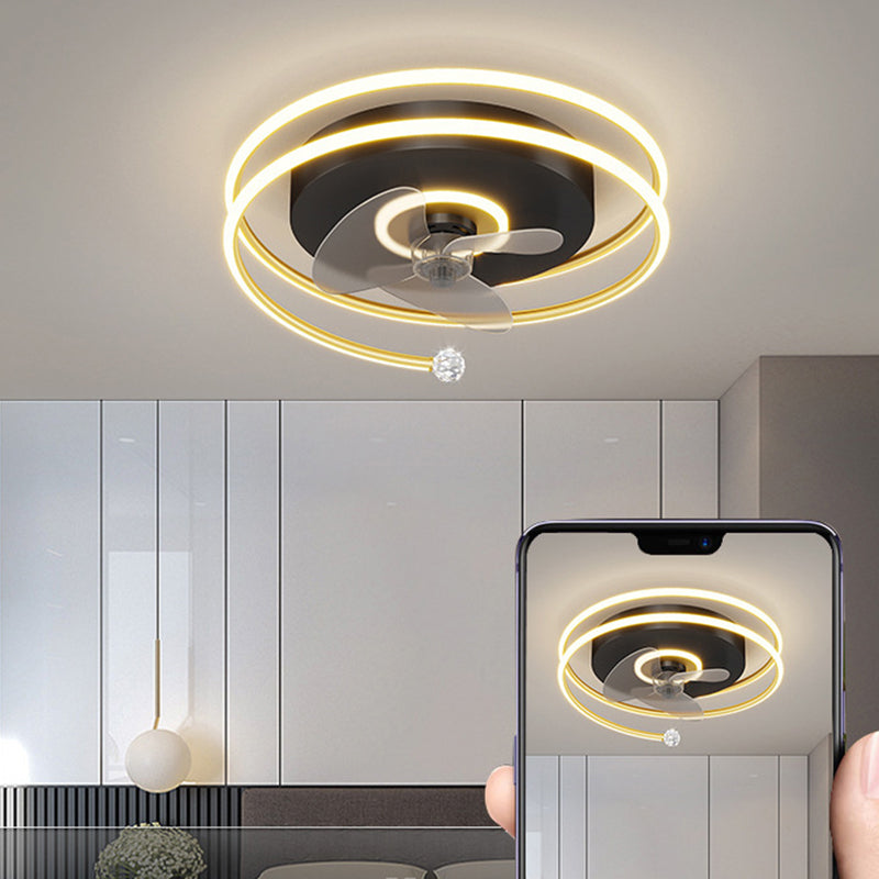 3-Blade LED Fan with Light Modern Black/Golden Ceiling Fan for Foyer