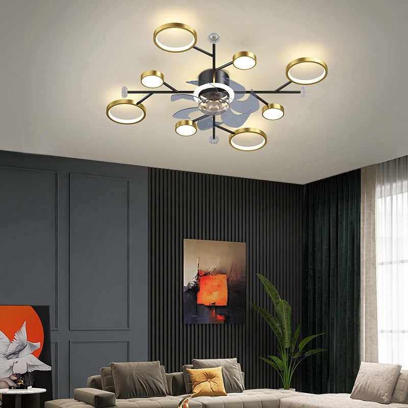 Chandelier Multi - Light Fan Light in Black / Gold Finish Metal LED Ceiling Fan
