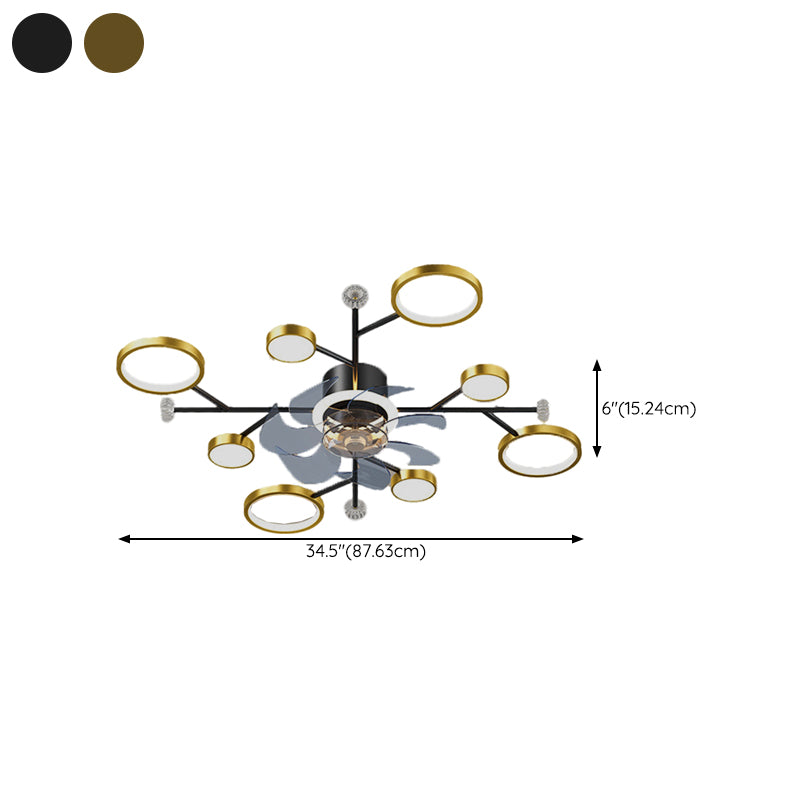 Chandelier Multi - Light Fan Light in Black / Gold Finish Metal LED Ceiling Fan