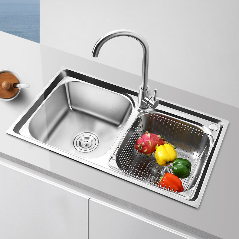 Rectangle 2 Holes Kitchen Sink with Basket Strainer Stainless Steel Double Basin Sink