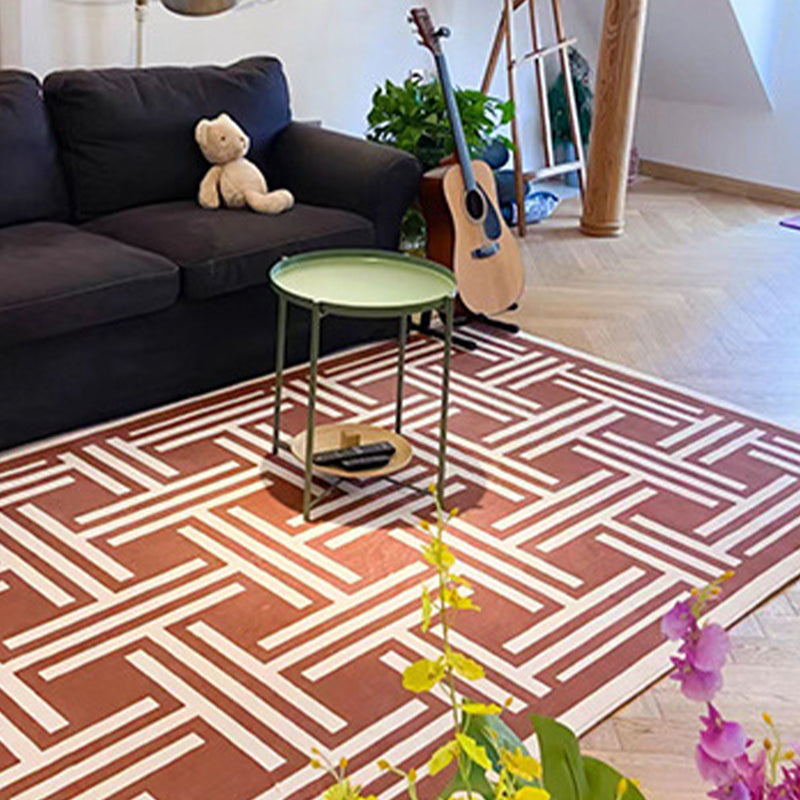 Kids Striped Area Carpet Polyester Brown Carpet Tear Resistant Carpet for Home Decor