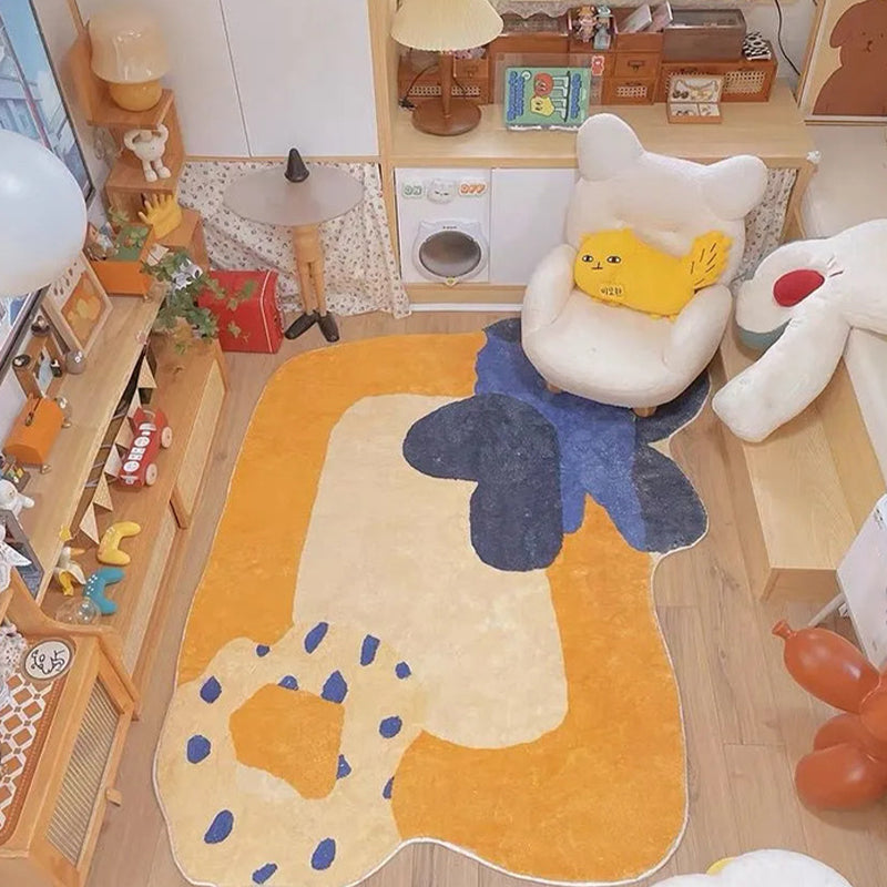 Orange Casual Rug Polyester Contrast Color Rug Washable Rug for Drawing Room