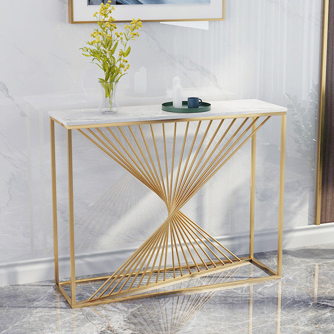 Glam Console Accent Table Antique Finish Rectangle Console Table in Marble