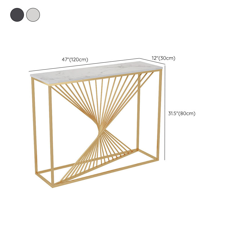 Glam Console Accent Table Antique Finish Rectangle Console Table in Marble