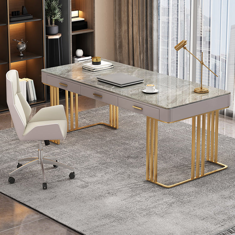 29.25-inch Height Classic Glam Writing Desk Curved Stone Office Desk