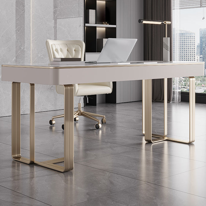 29.25 Inch H Classic Glam Office Desk Curved Stone Computer Desk