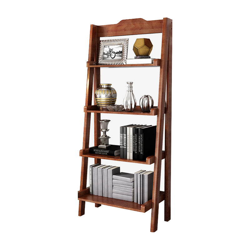 Open Back Walnut Bookcase Contemporary Ladder Bookshelf with Shelves