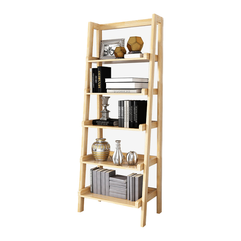 Open Back Walnut Bookcase Contemporary Ladder Bookshelf with Shelves