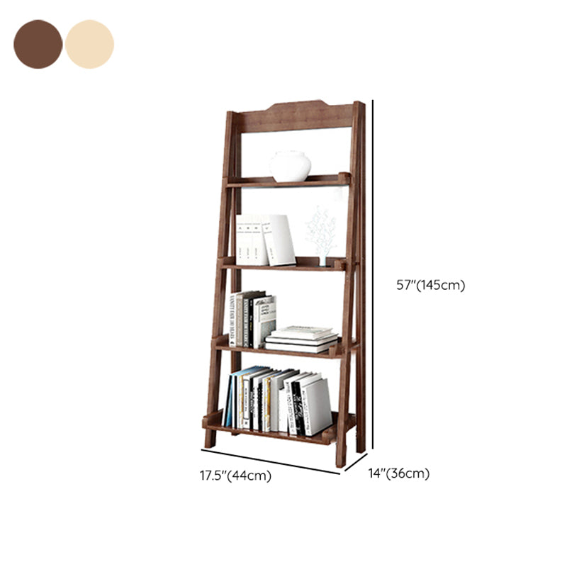 Open Back Walnut Bookcase Contemporary Ladder Bookshelf with Shelves