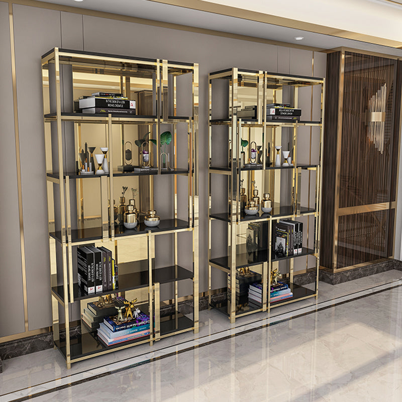 Gold Closed Back Bookshelf Glam Standard Engineered Wood Bookcase