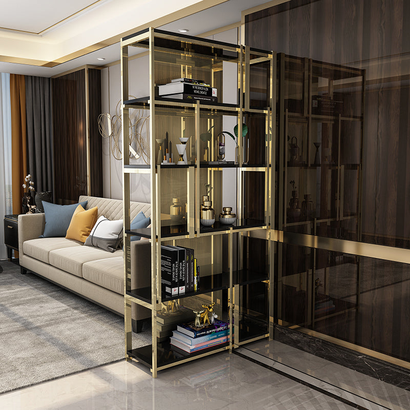 Gold Closed Back Bookshelf Glam Standard Engineered Wood Bookcase