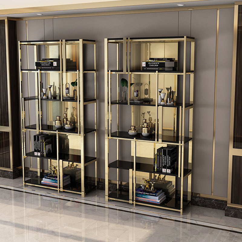 Gold Closed Back Bookshelf Glam Standard Engineered Wood Bookcase