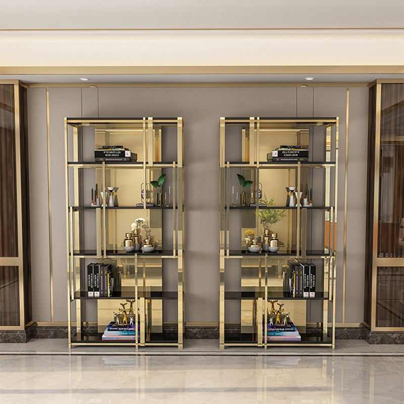 Gold Closed Back Bookshelf Glam Standard Engineered Wood Bookcase