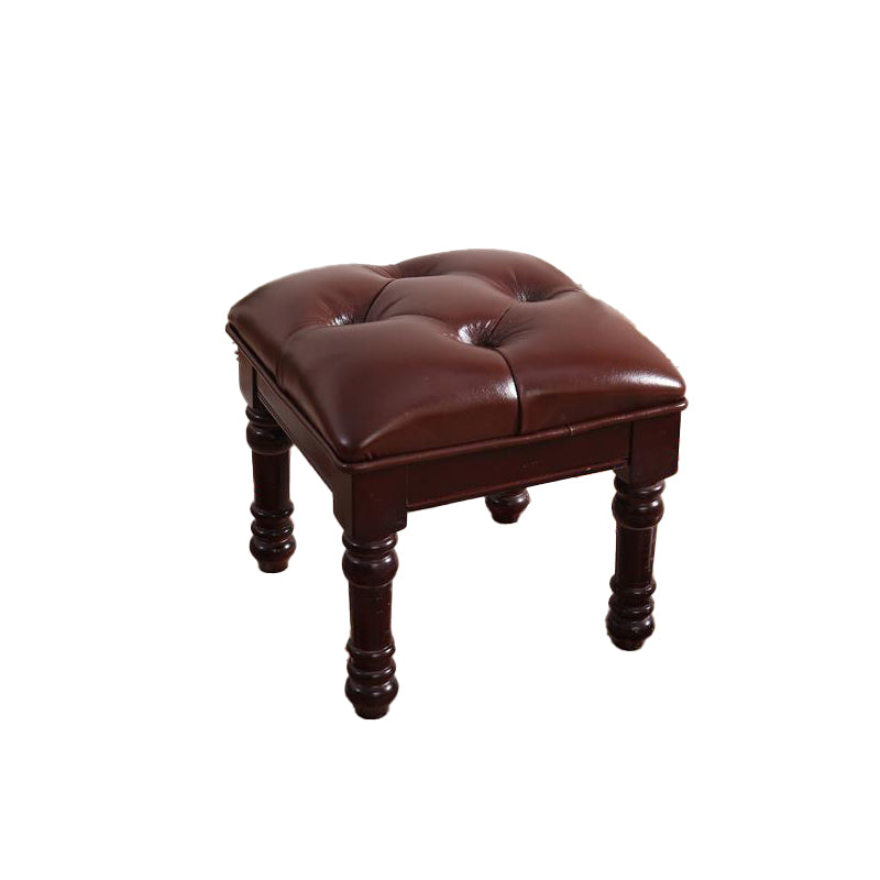 Mid-Century Modern Ottoman Faux Leather Tufted Upholstered Square Ottoman